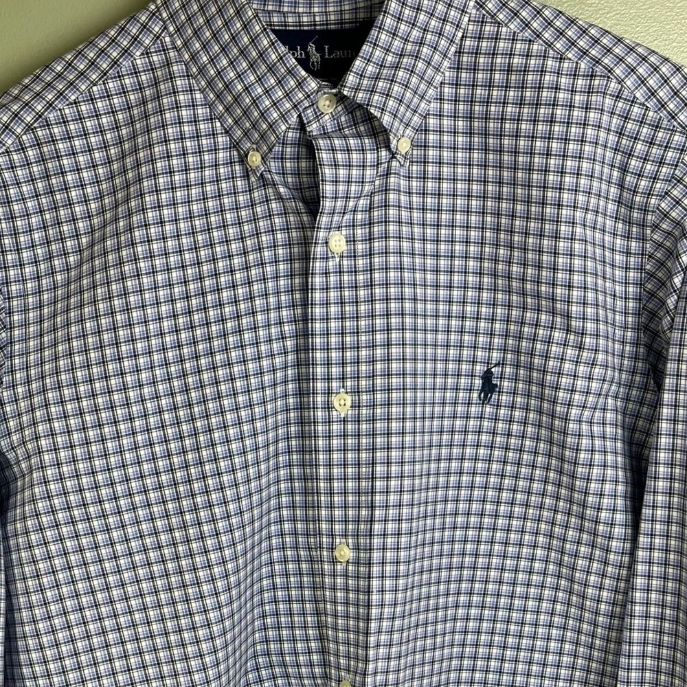Ralph Lauren Long Sleeve Blue Check Classic Fit Shirt Blue Pony Men's‎ 15 1/2/M